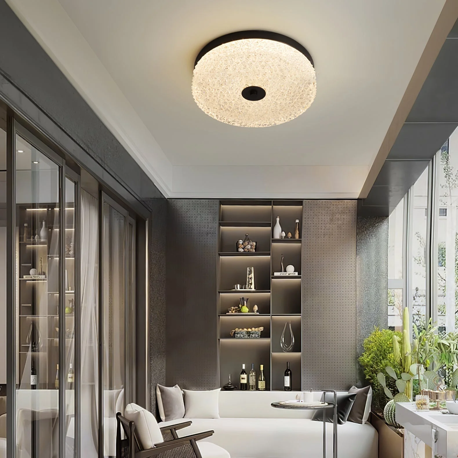 Solara Ceiling Lamp Frosted Glass Textured Minimalist Elegant - Image 29