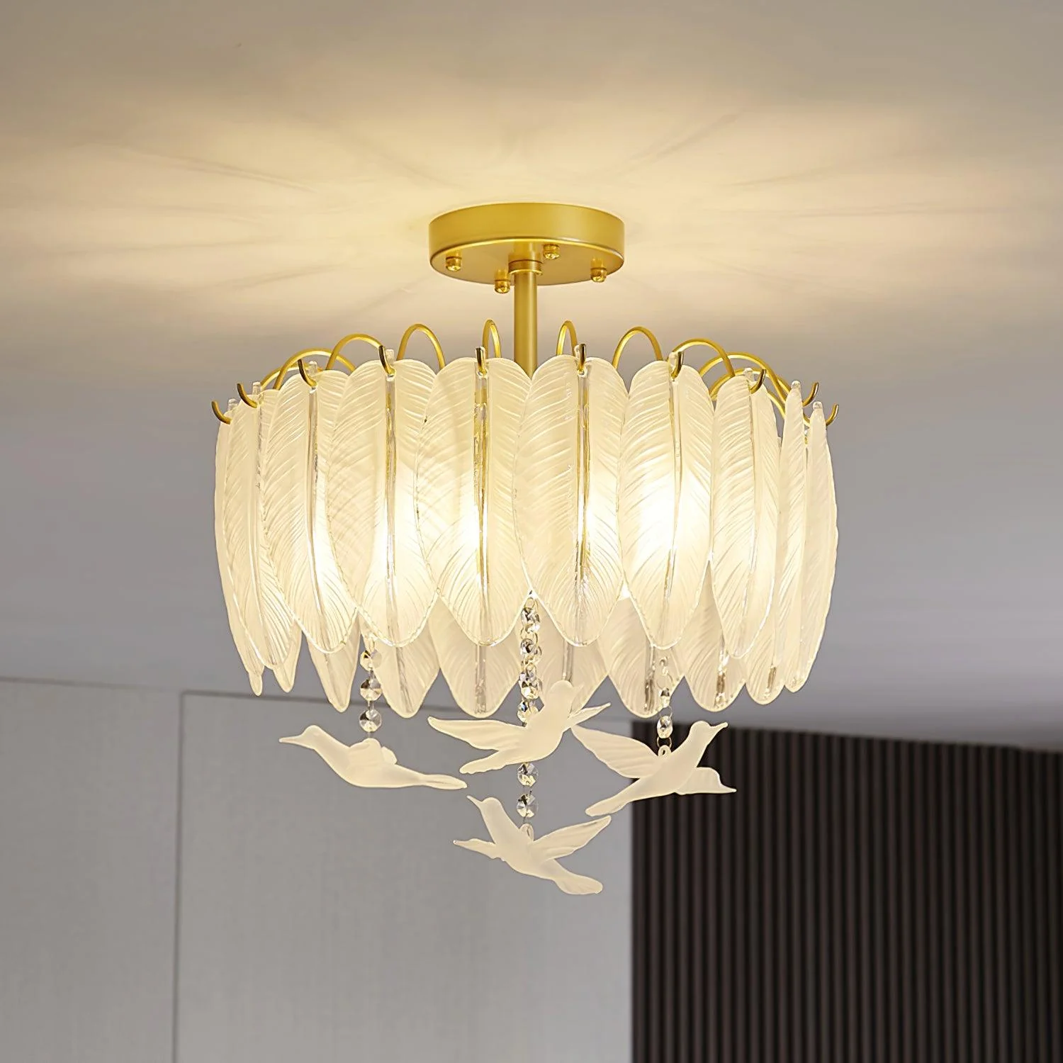 Solara Ceiling Lamp Glass Feather Bird Elegant - Image 16