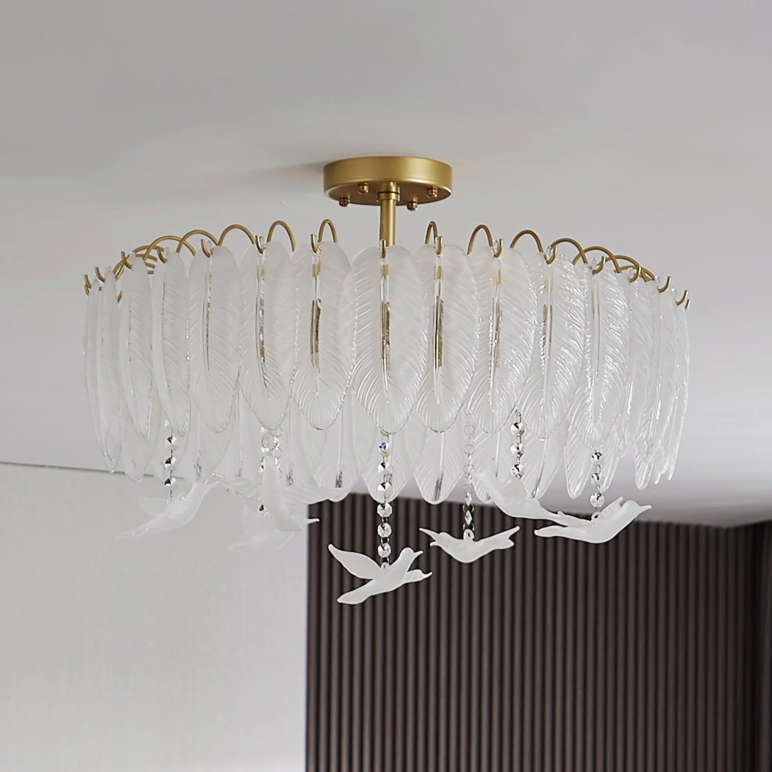 Solara Ceiling Lamp Glass Feather Bird Elegant - Image 18