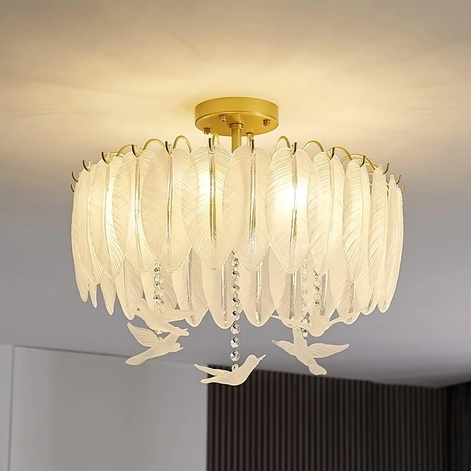 Solara Ceiling Lamp Glass Feather Bird Elegant - Image 19