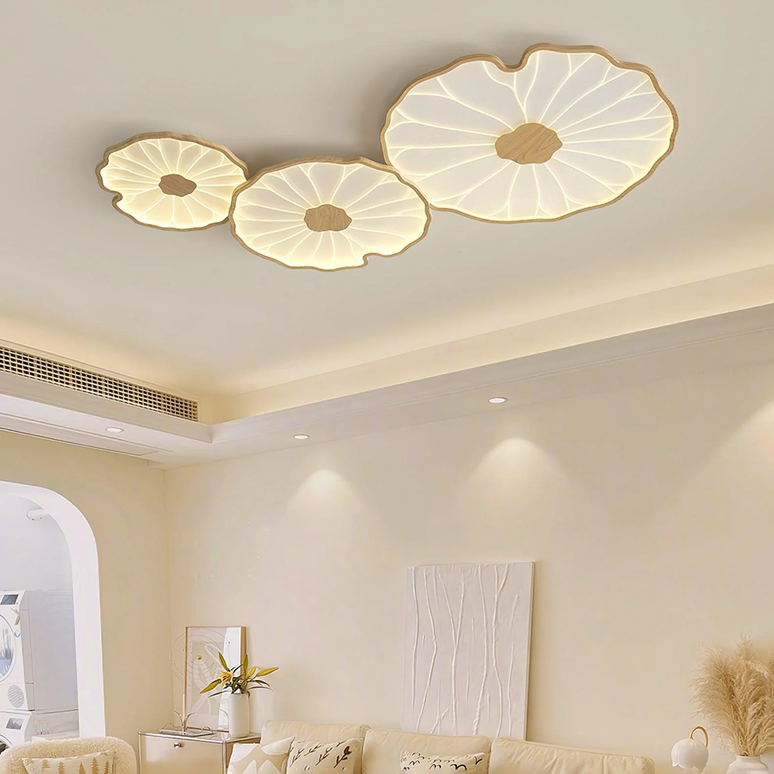 Solara Ceiling Lamp Lotus Leaf with Wooden Finish - Image 4