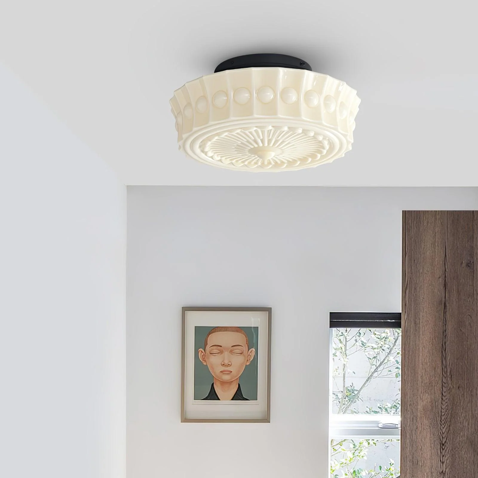 Solara Ceiling Lamp White Glass Floral for Living Room - Image 10