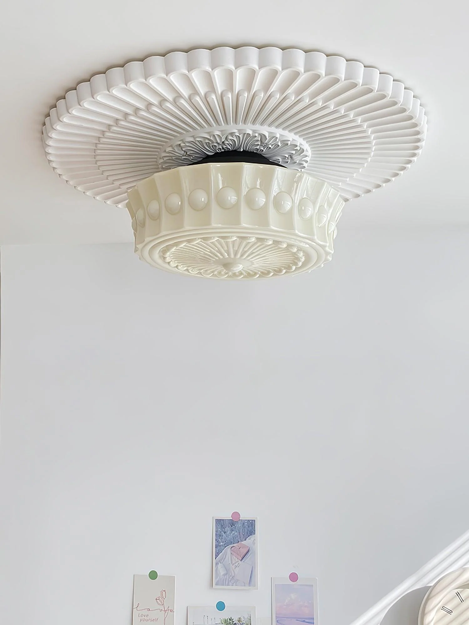 Solara Ceiling Lamp White Glass Floral for Living Room - Image 11