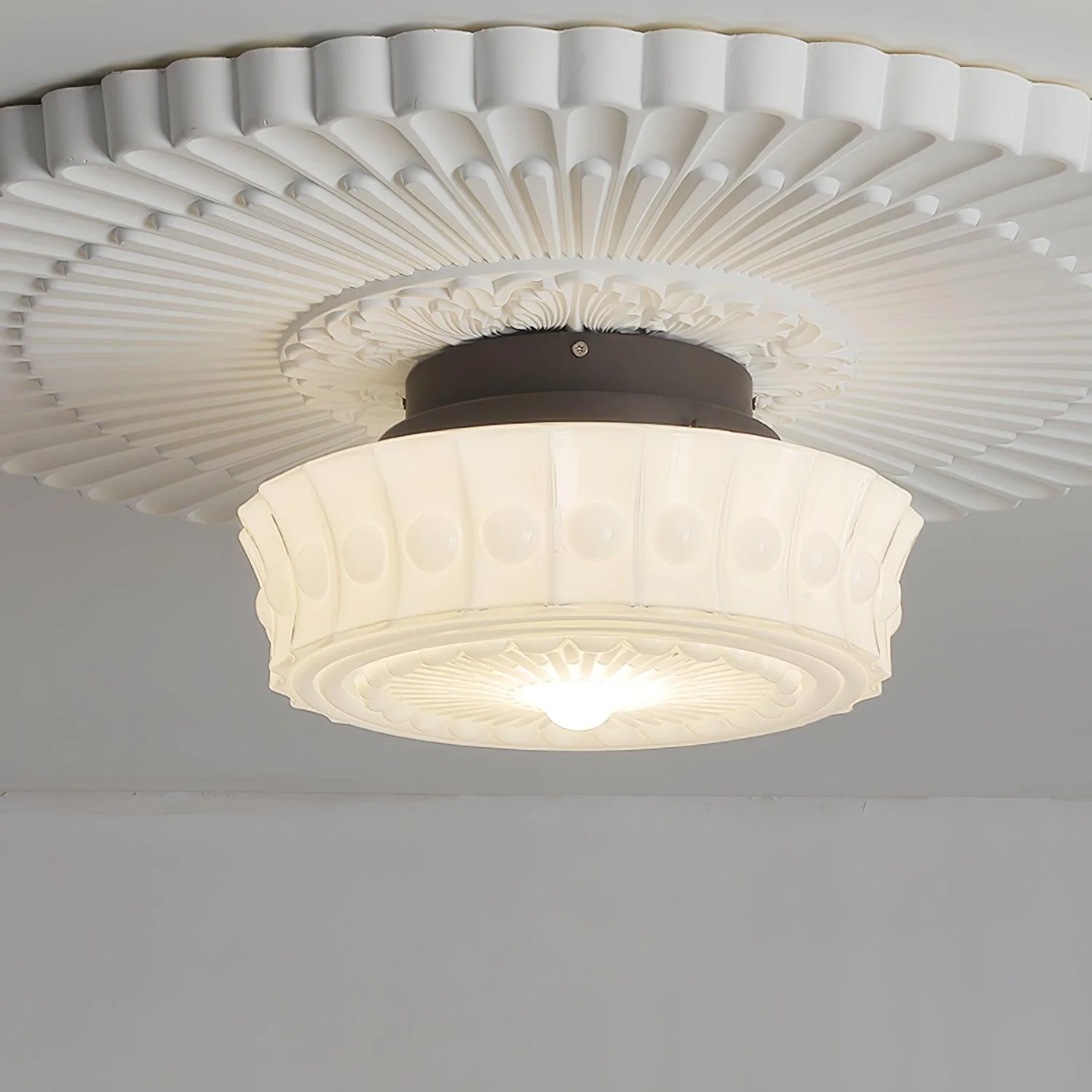 Solara Ceiling Lamp White Glass Floral for Living Room - Image 13