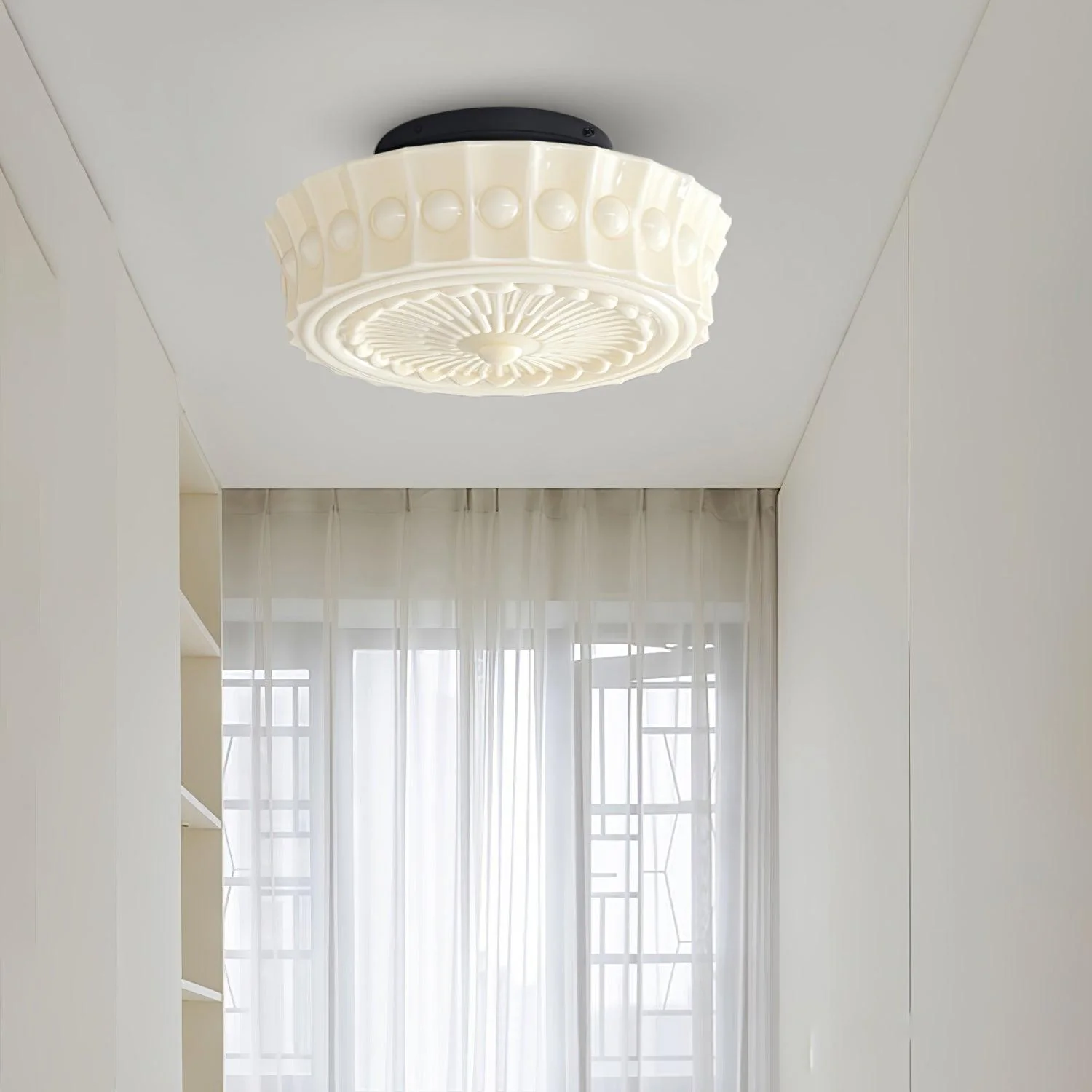 Solara Ceiling Lamp White Glass Floral for Living Room - Image 14