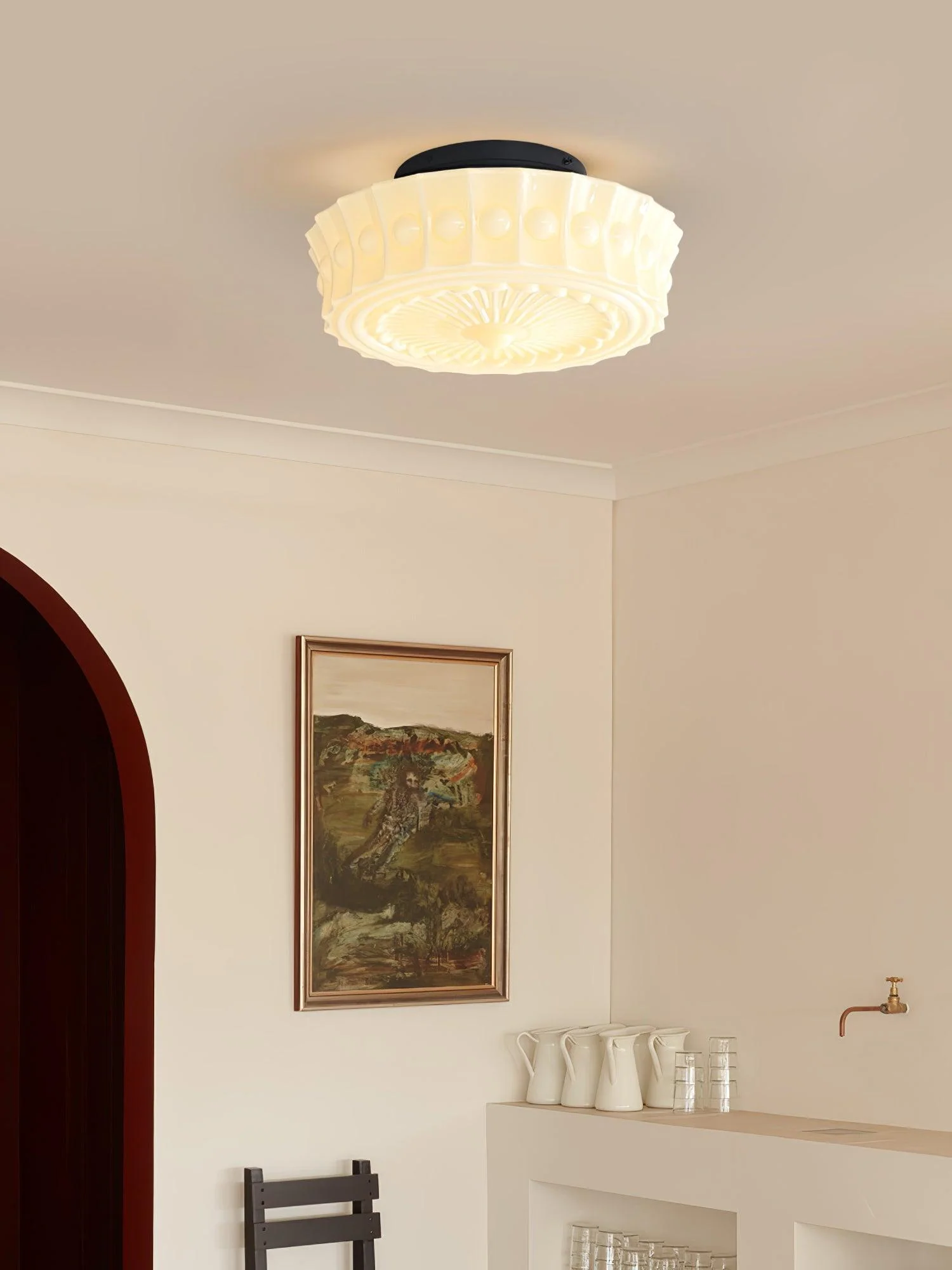Solara Ceiling Lamp White Glass Floral for Living Room - Image 15