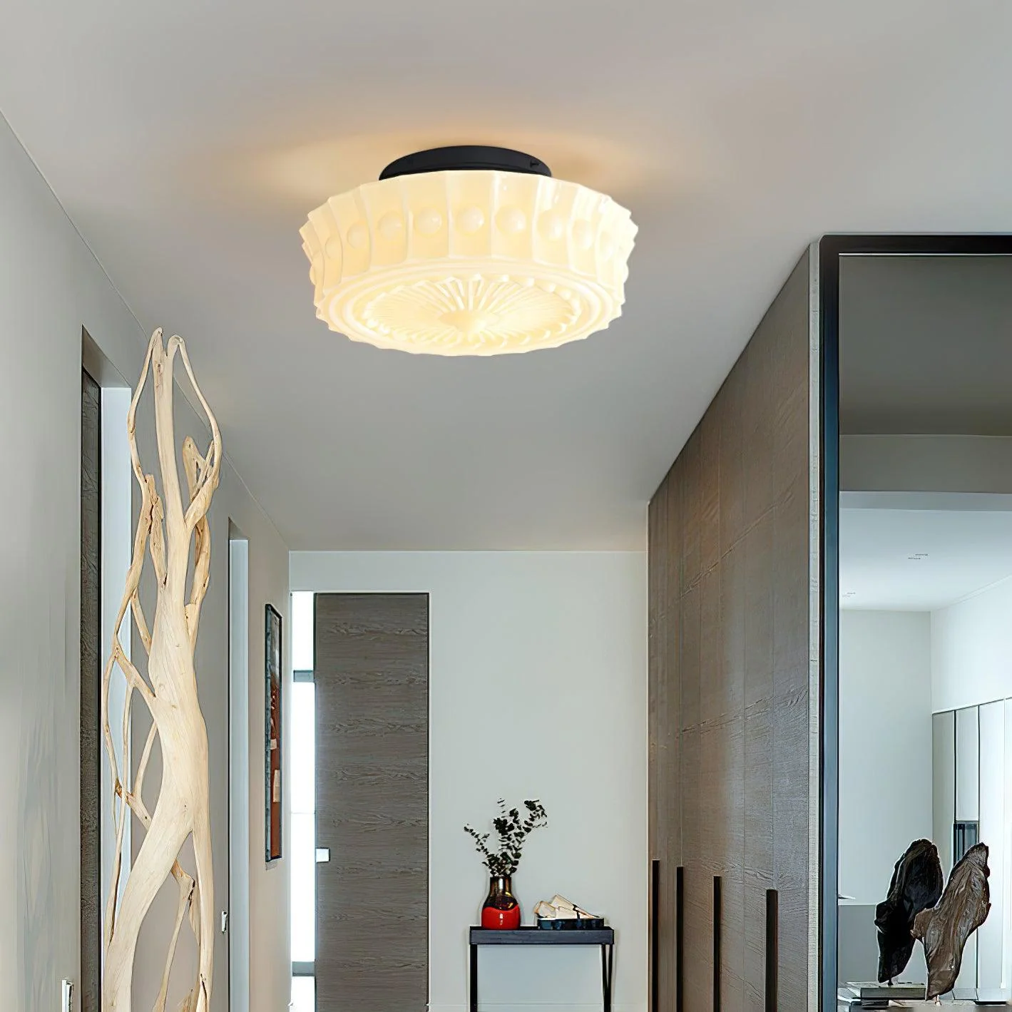 Solara Ceiling Lamp White Glass Floral for Living Room - Image 18