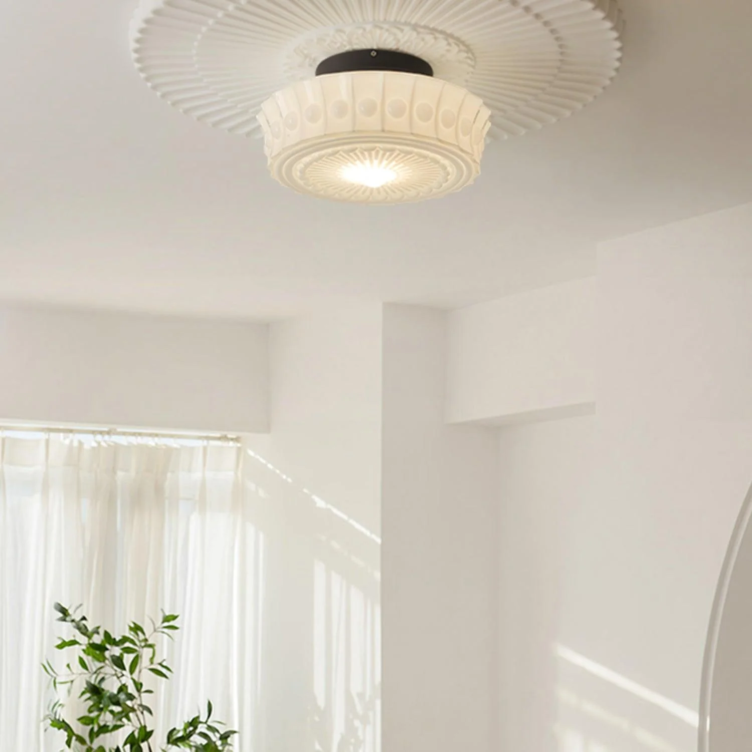Solara Ceiling Lamp White Glass Floral for Living Room - Image 21