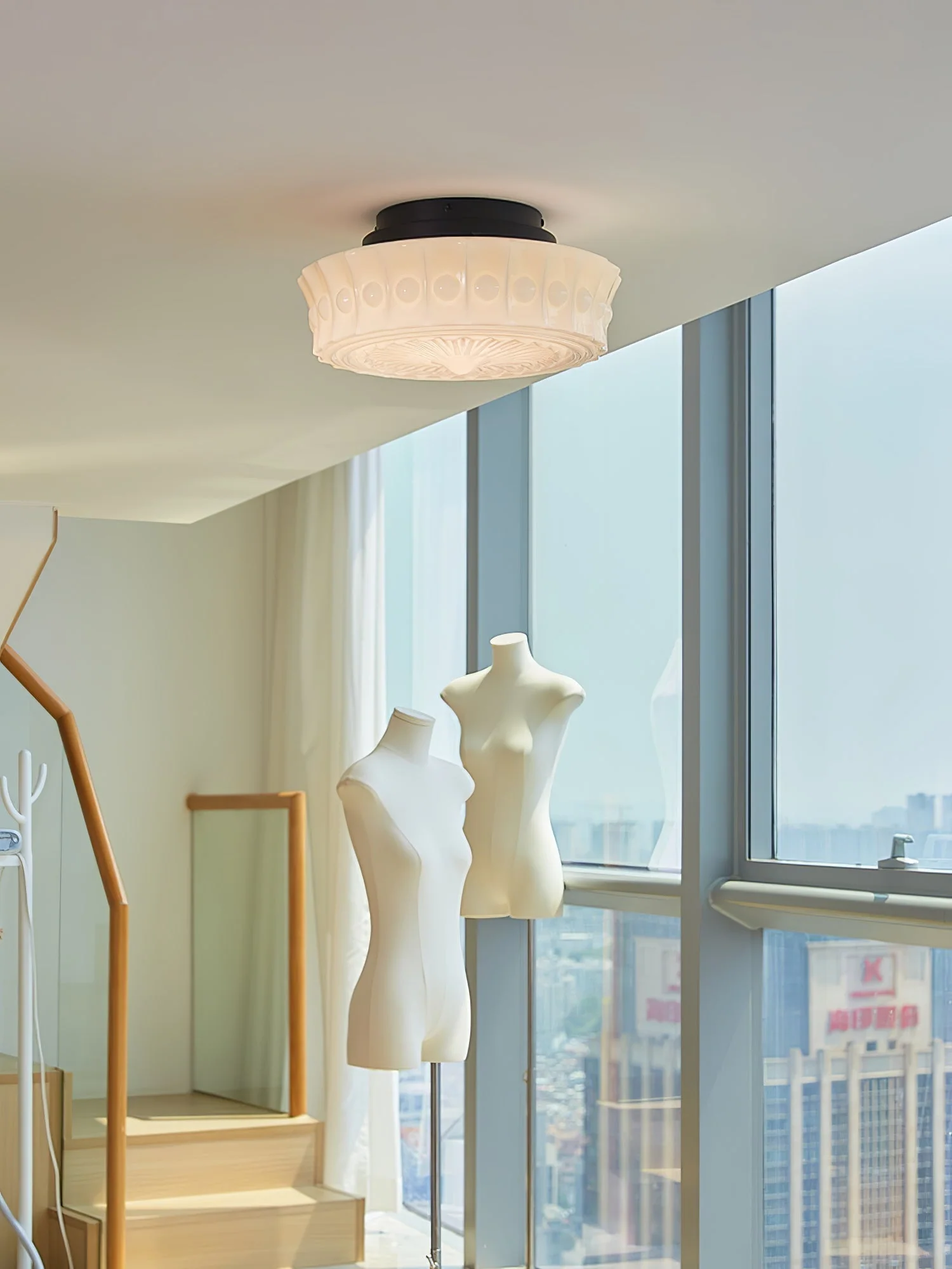Solara Ceiling Lamp White Glass Floral for Living Room - Image 29