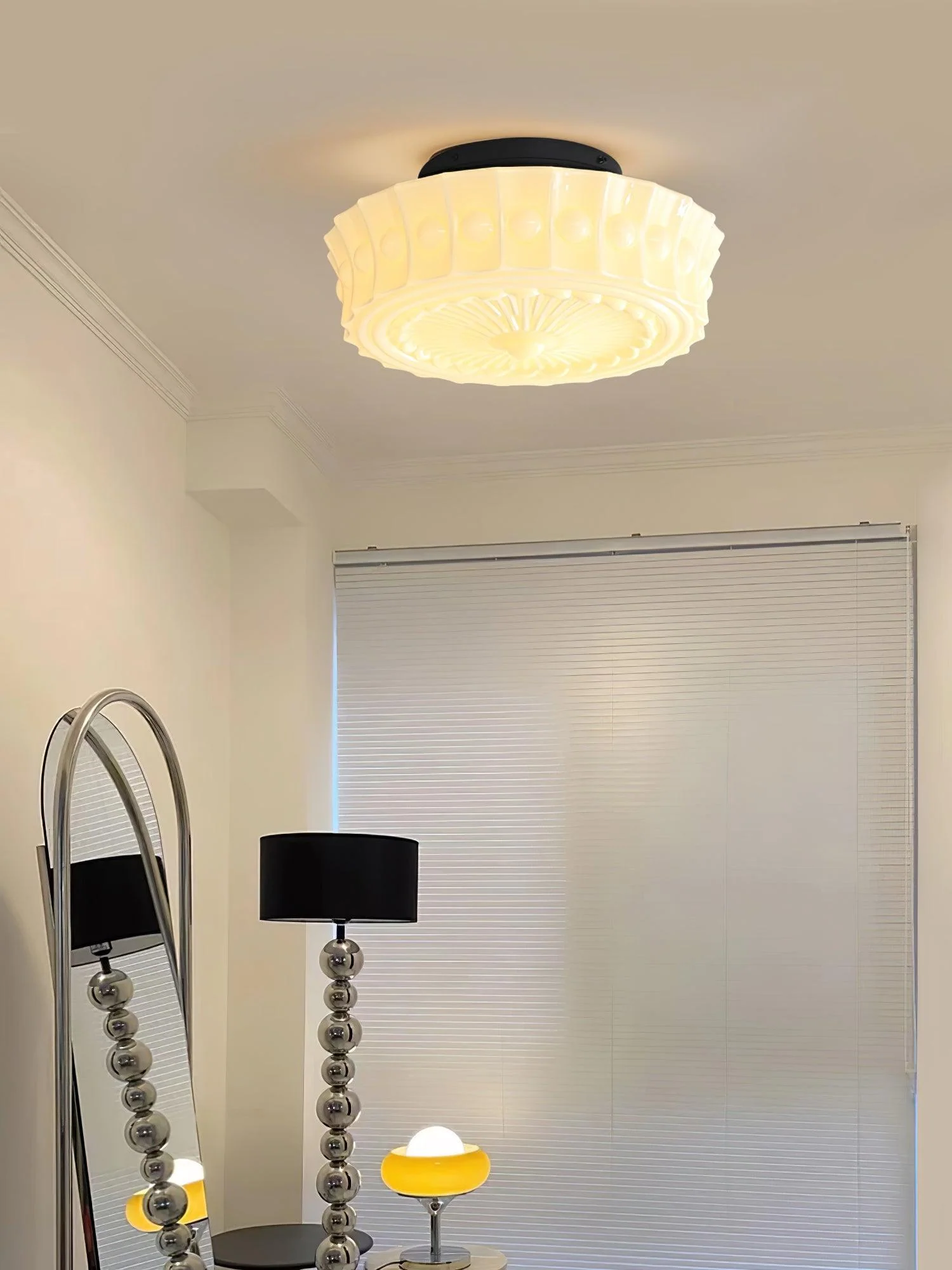 Solara Ceiling Lamp White Glass Floral for Living Room - Image 5