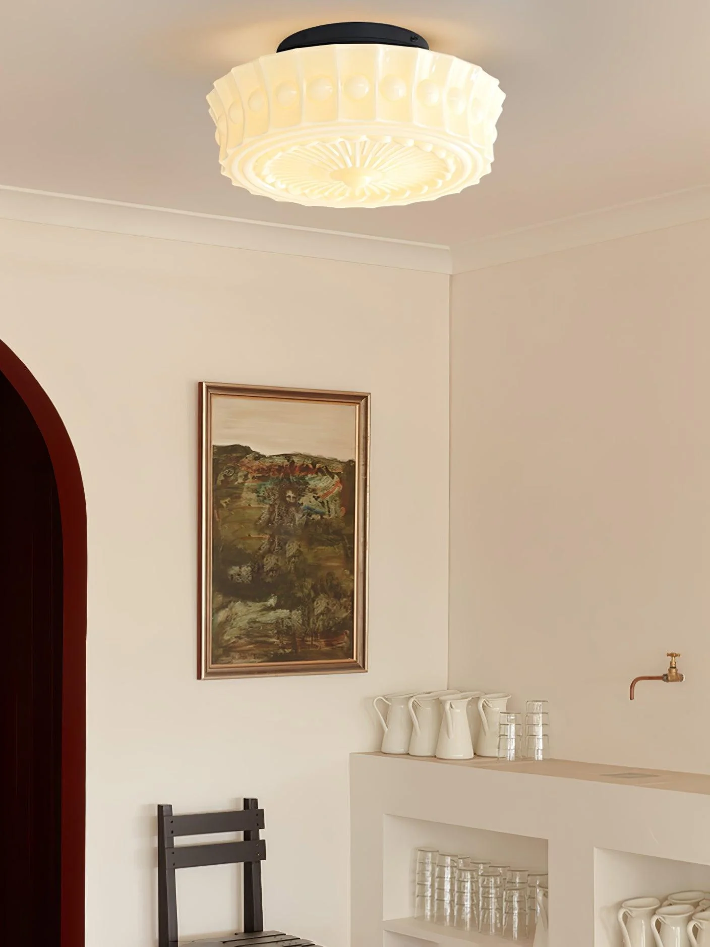 Solara Ceiling Lamp White Glass Floral for Living Room - Image 6