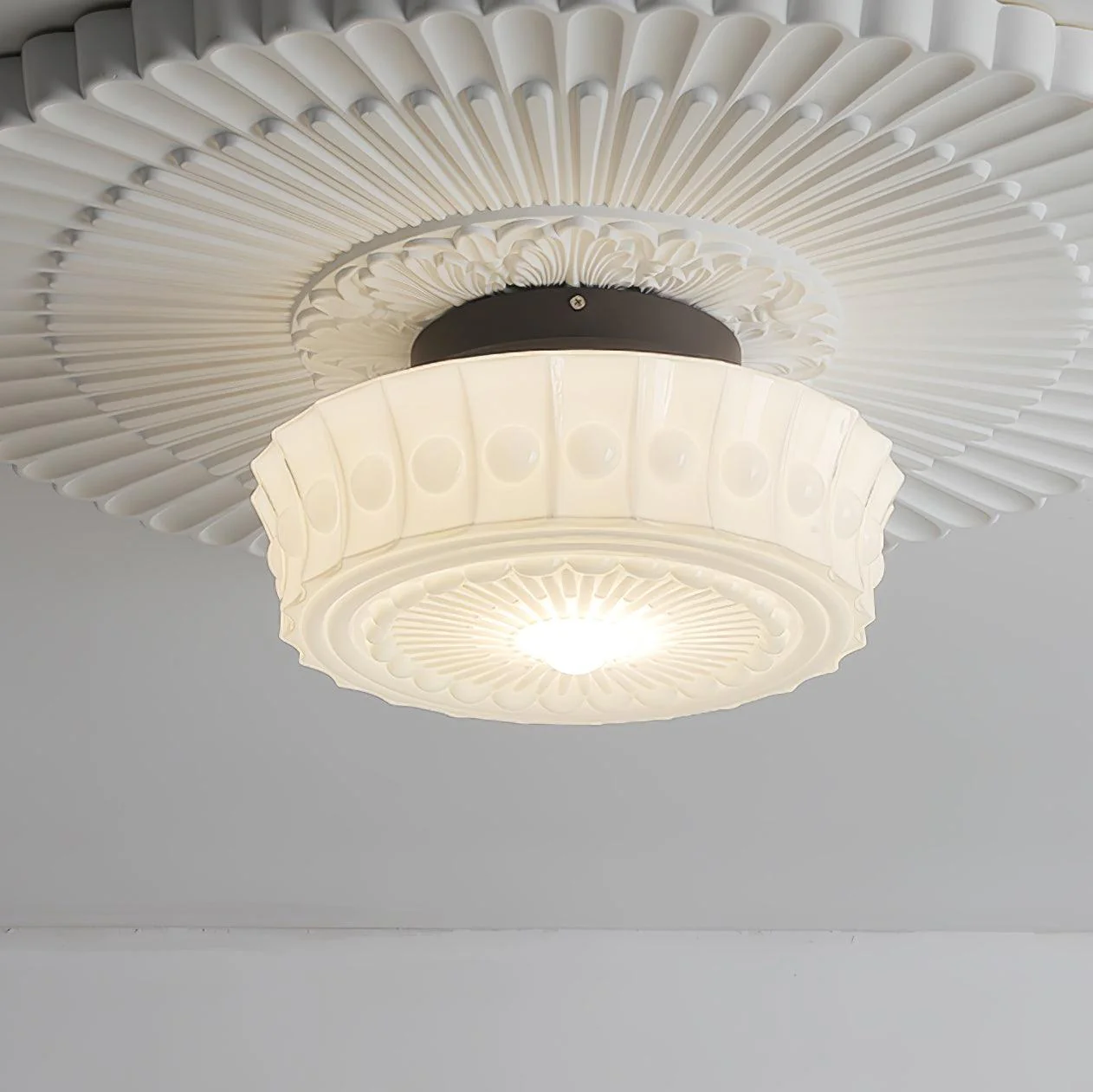 Solara Ceiling Lamp White Glass Floral for Living Room - Image 7