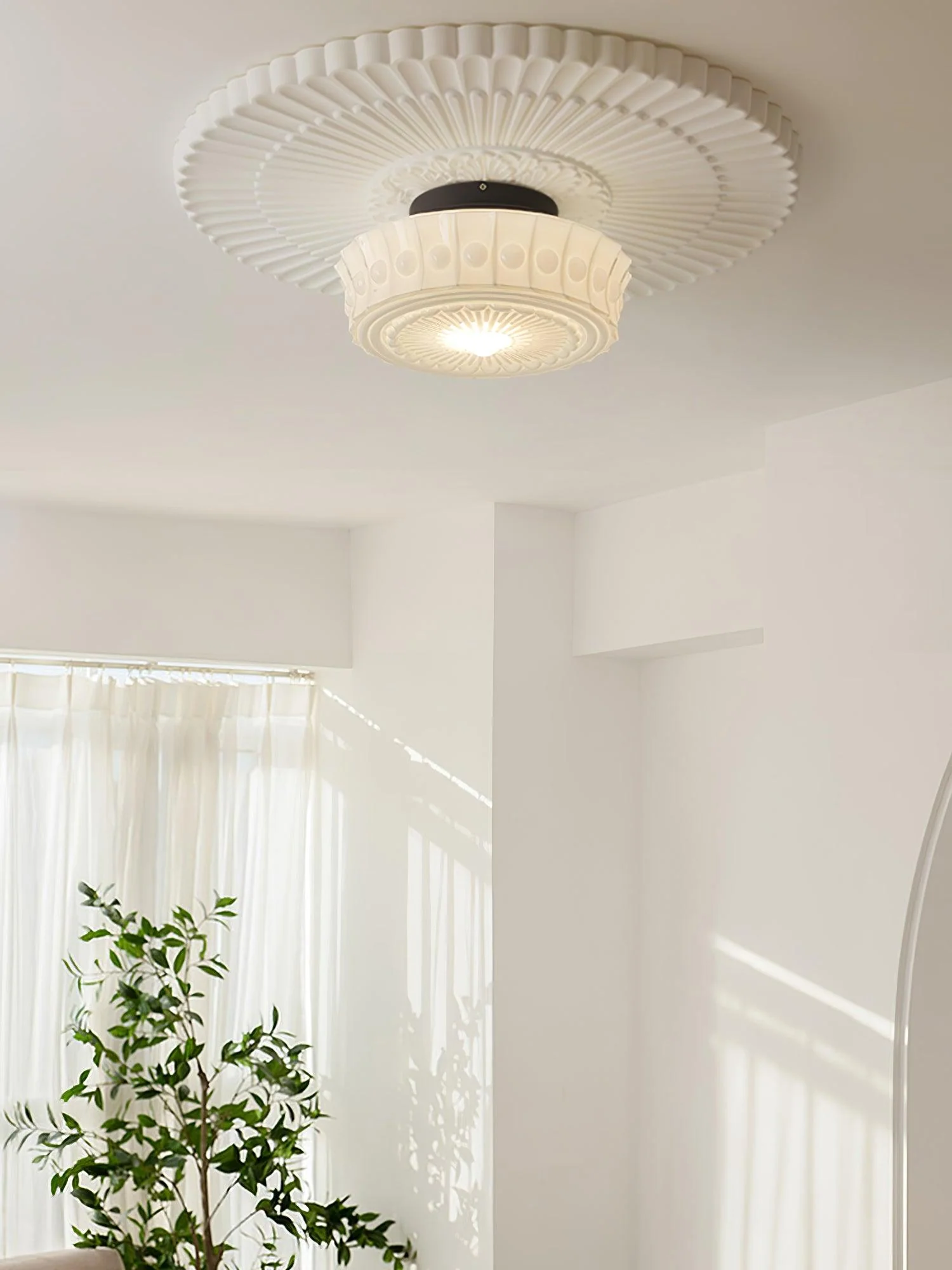 Solara Ceiling Lamp White Glass Floral for Living Room - Image 8