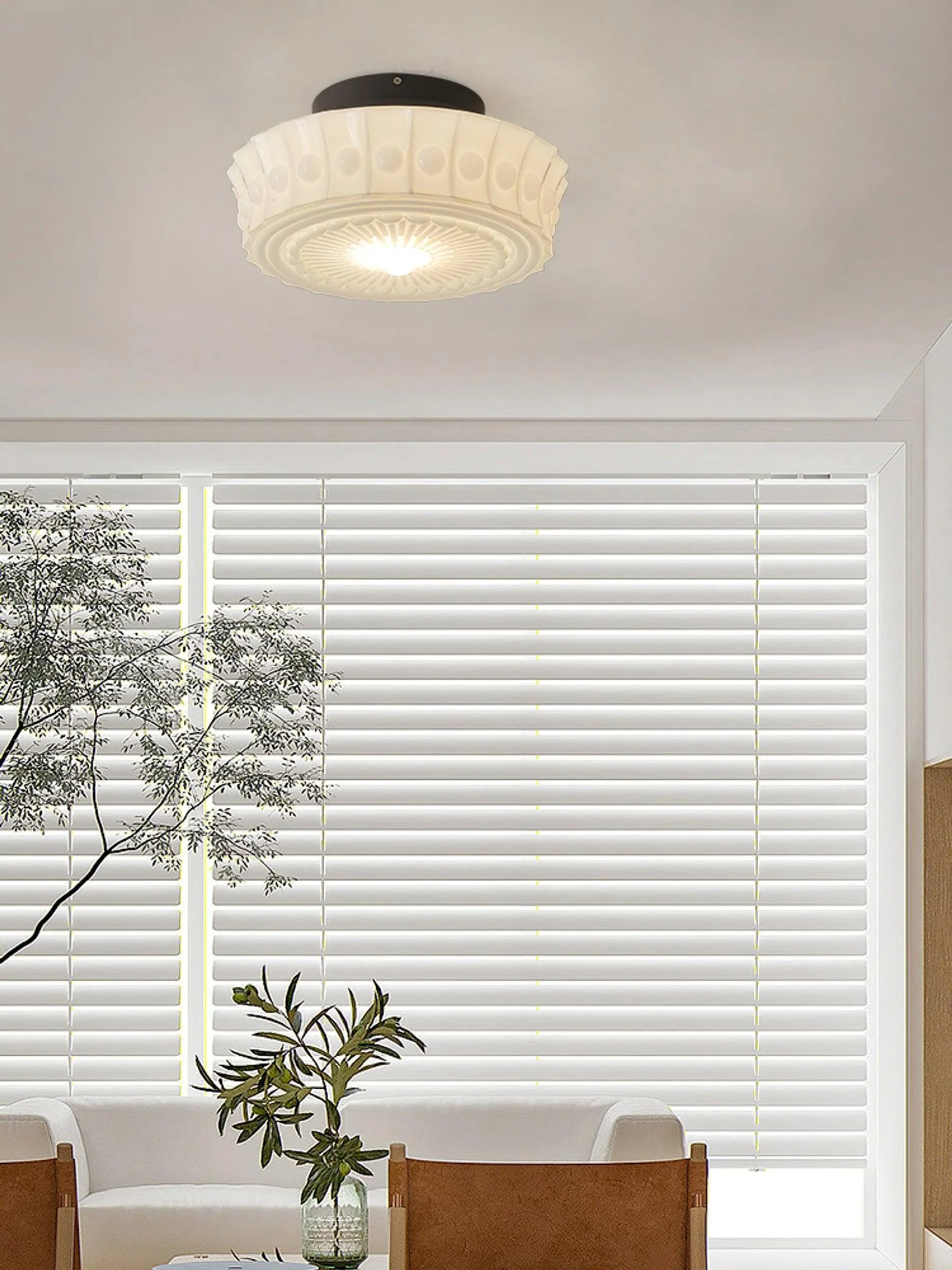 Solara Ceiling Lamp White Glass Floral for Living Room - Image 9