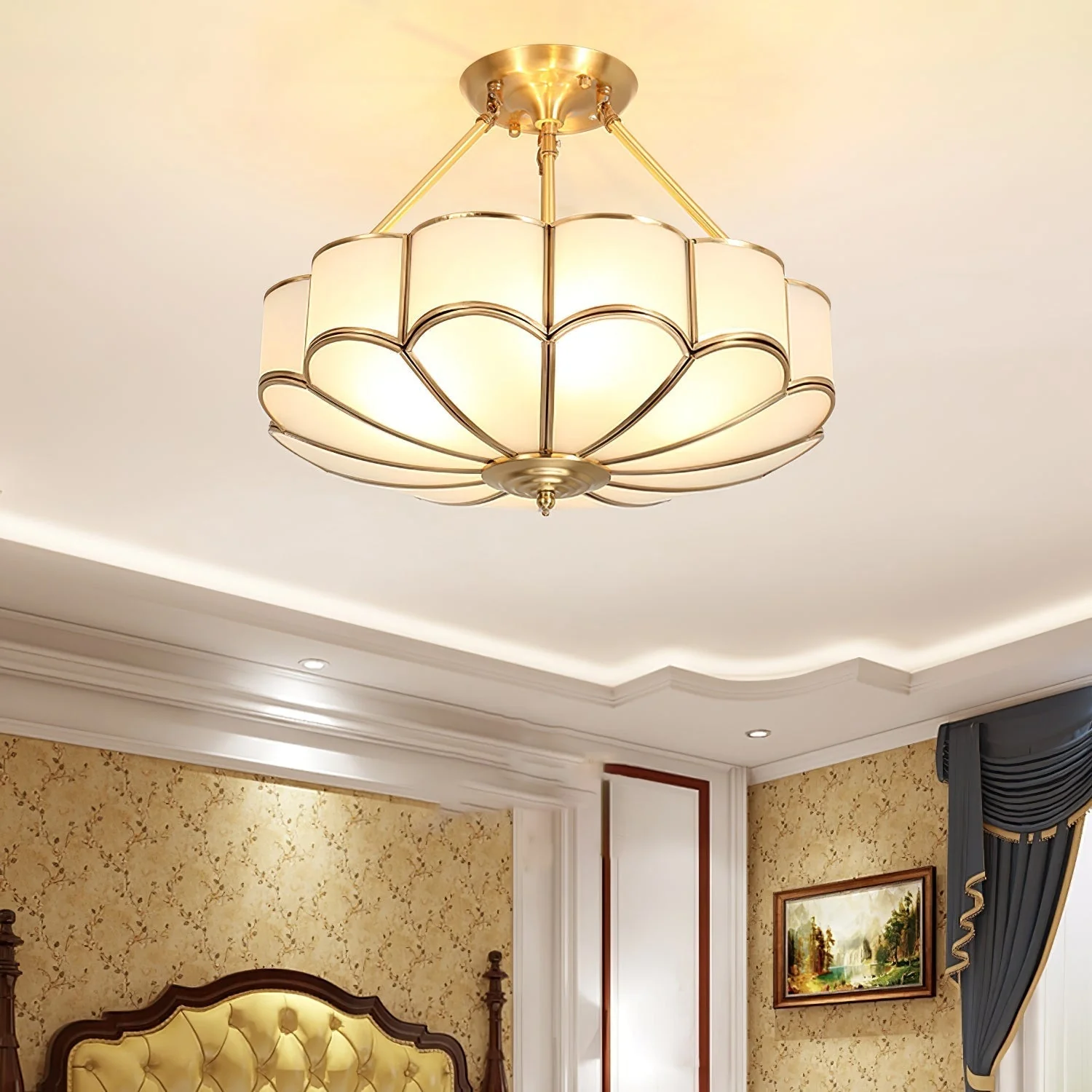 Solara Ceiling Light Frosted Glass Petal Brass Art - Image 12