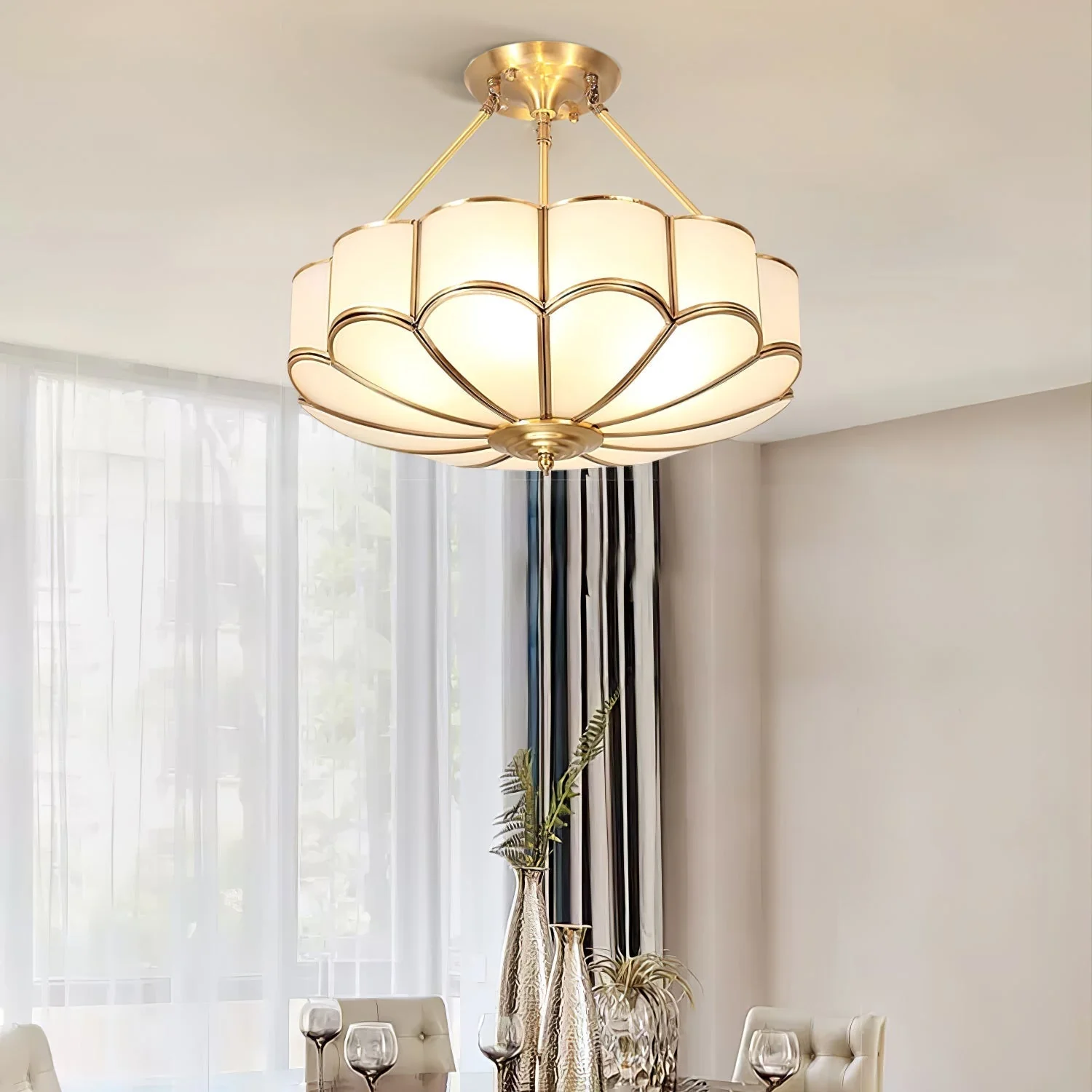 Solara Ceiling Light Frosted Glass Petal Brass Art - Image 13
