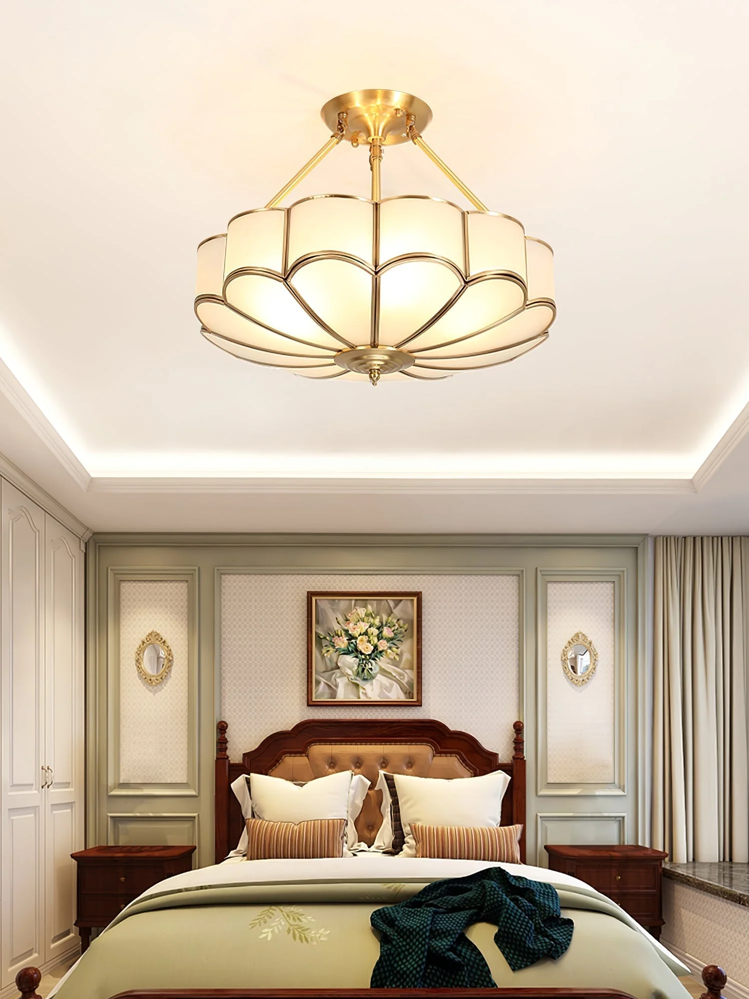 Solara Ceiling Light Frosted Glass Petal Brass Art - Image 17