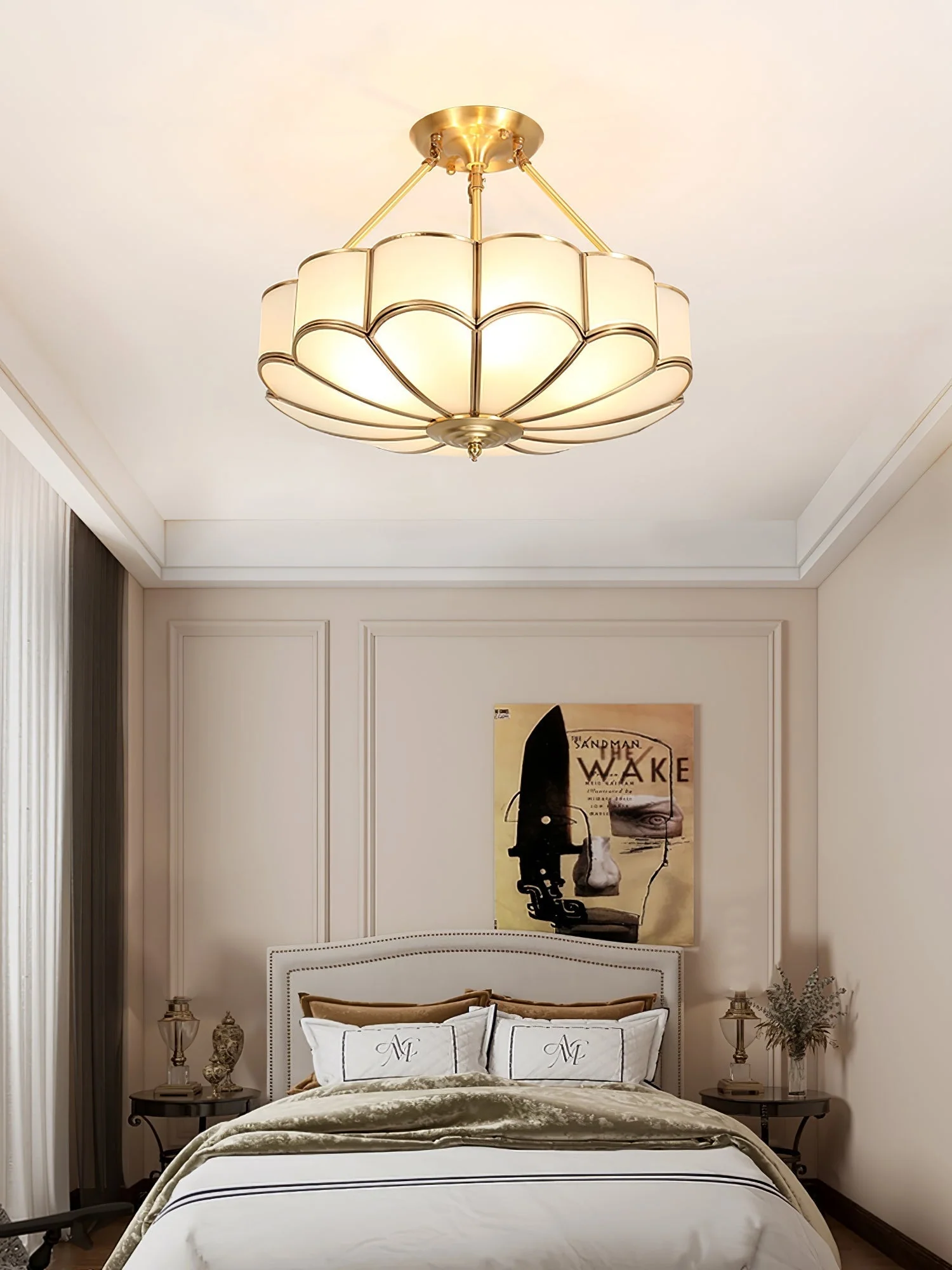Solara Ceiling Light Frosted Glass Petal Brass Art - Image 18