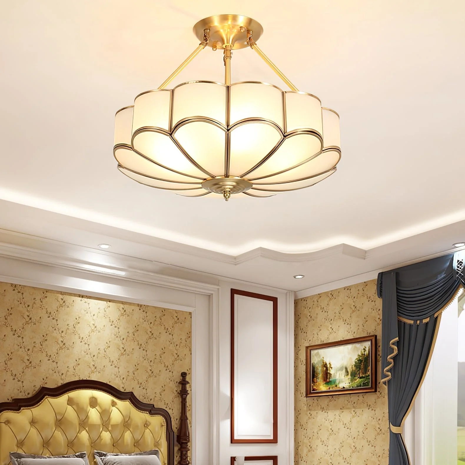 Solara Ceiling Light Frosted Glass Petal Brass Art - Image 26