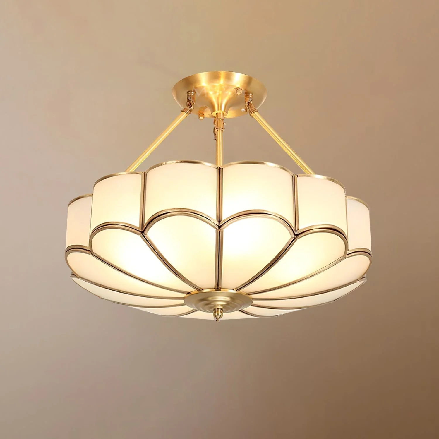 Solara Ceiling Light Frosted Glass Petal Brass Art - Image 3