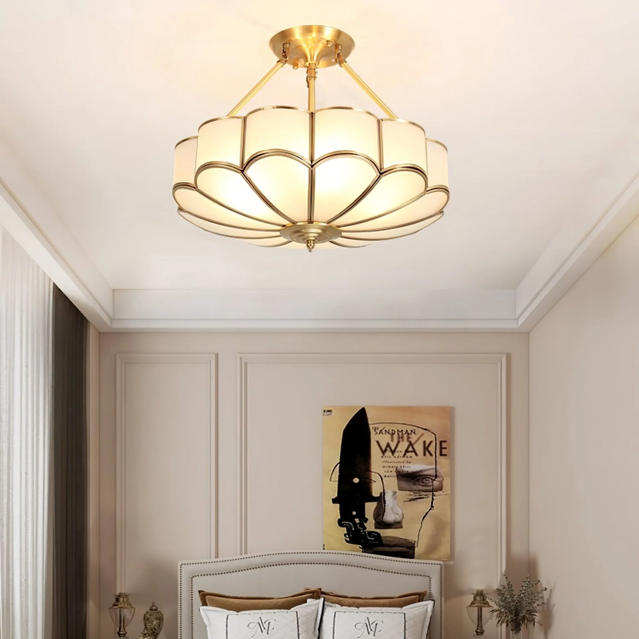 Solara Ceiling Light Frosted Glass Petal Brass Art - Image 4