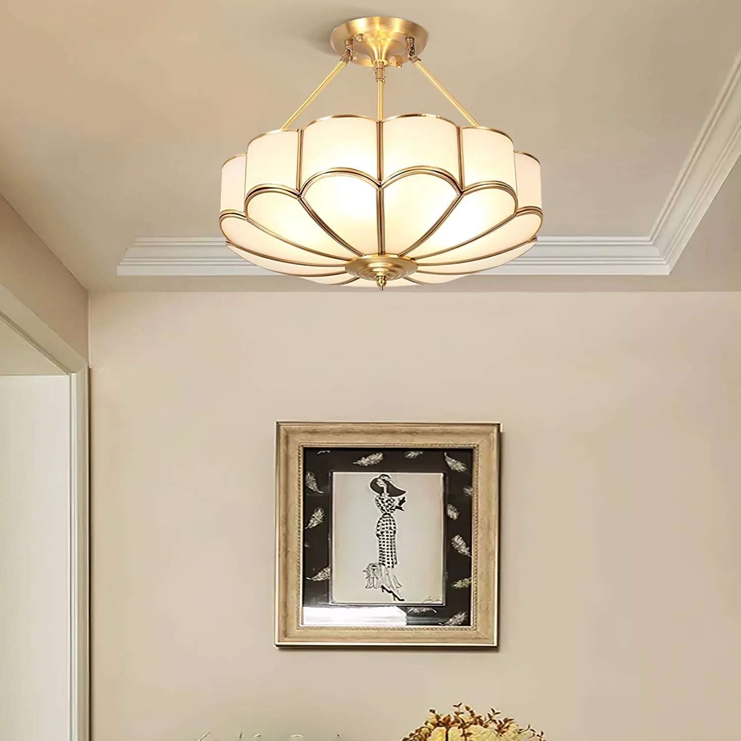 Solara Ceiling Light Frosted Glass Petal Brass Art - Image 6