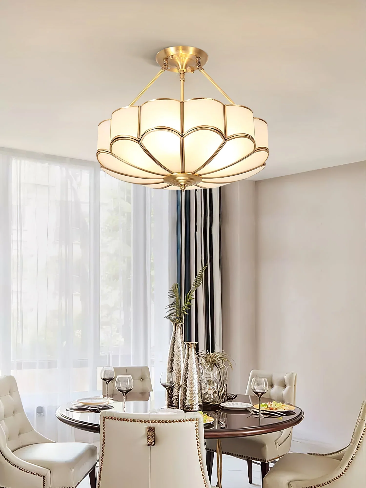 Solara Ceiling Light Frosted Glass Petal Brass Art - Image 7