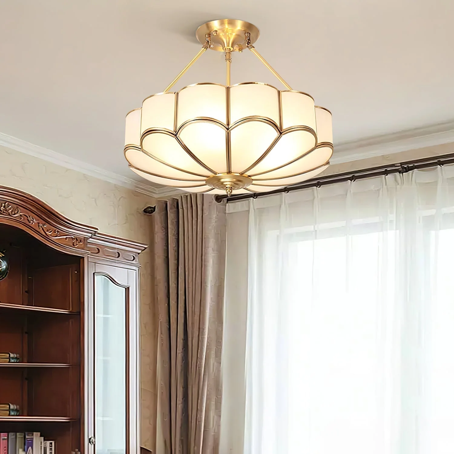 Solara Ceiling Light Frosted Glass Petal Brass Art - Image 8