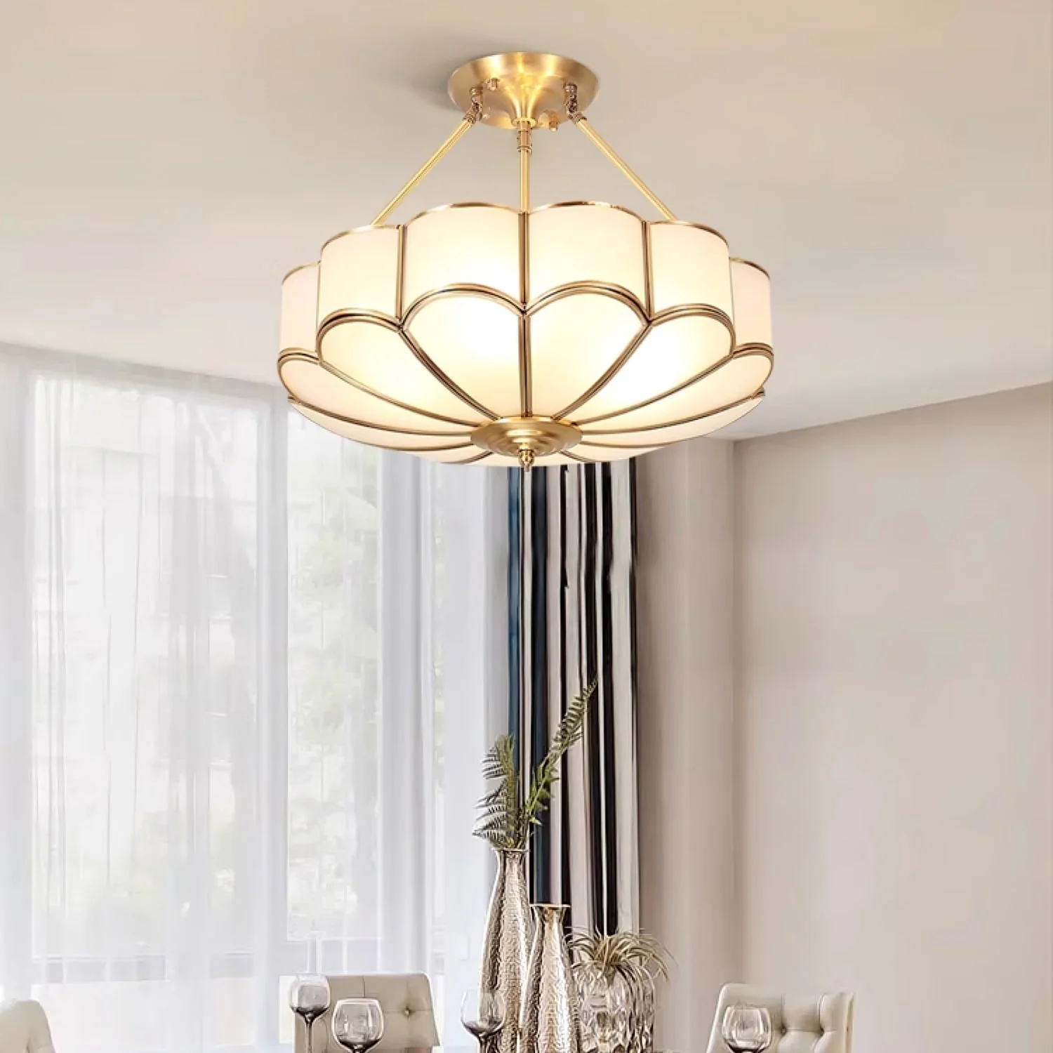 Solara Ceiling Light Frosted Glass Petal Brass Art - Image 9