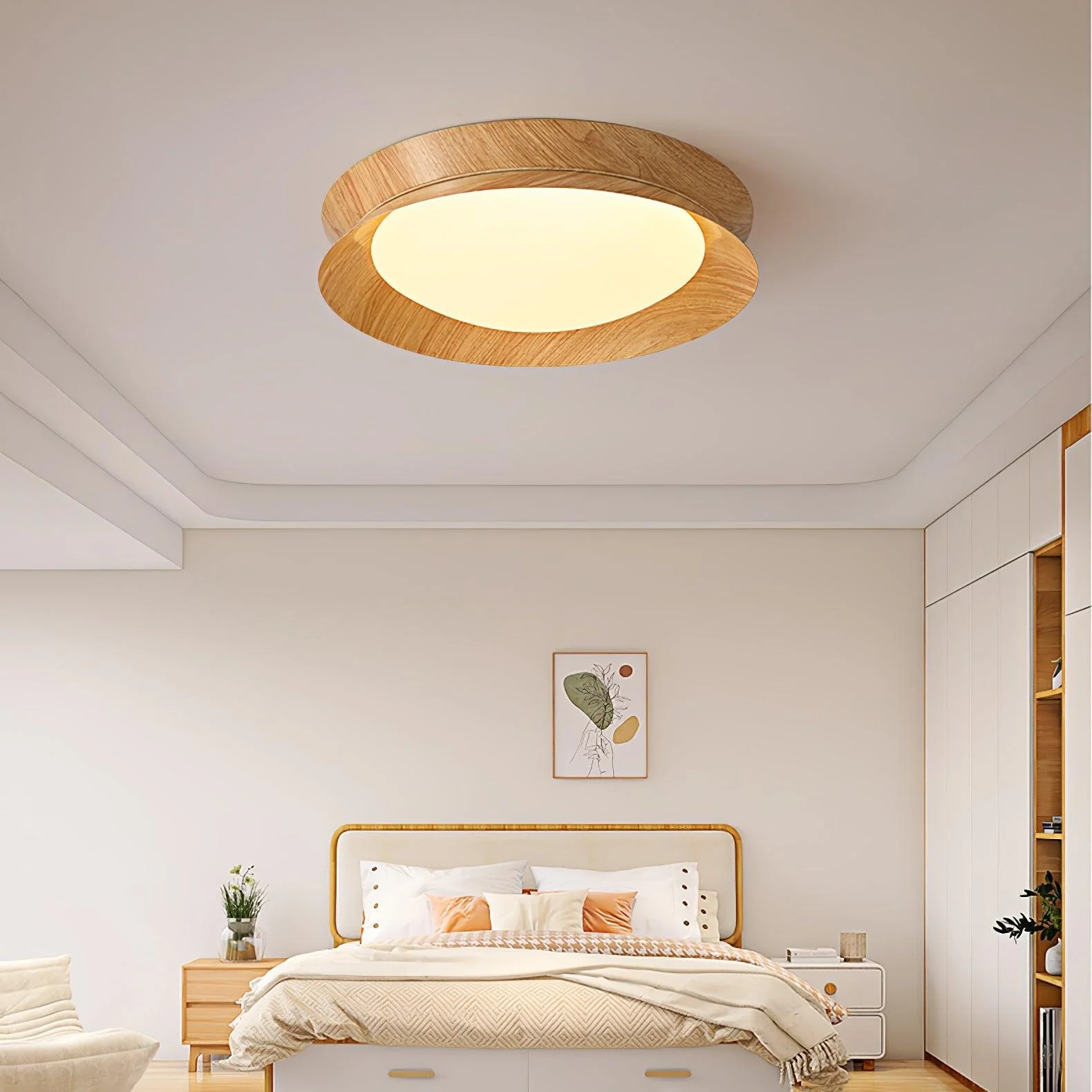 Solara Ceiling Light Wood Ring Double Half Round Nordic - Image 16