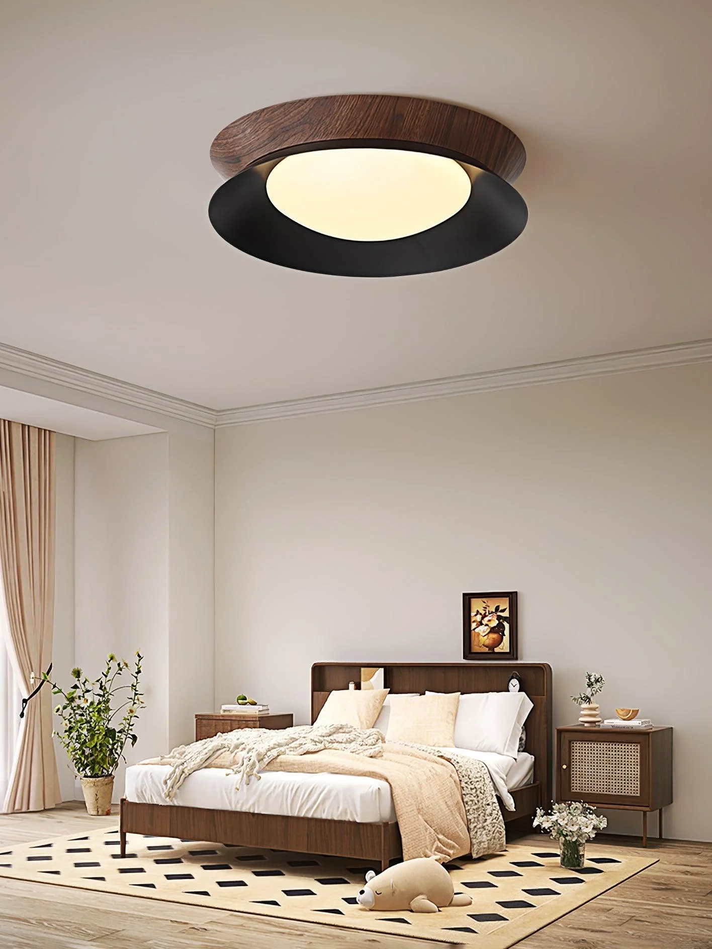 Solara Ceiling Light Wood Ring Double Half Round Nordic - Image 42