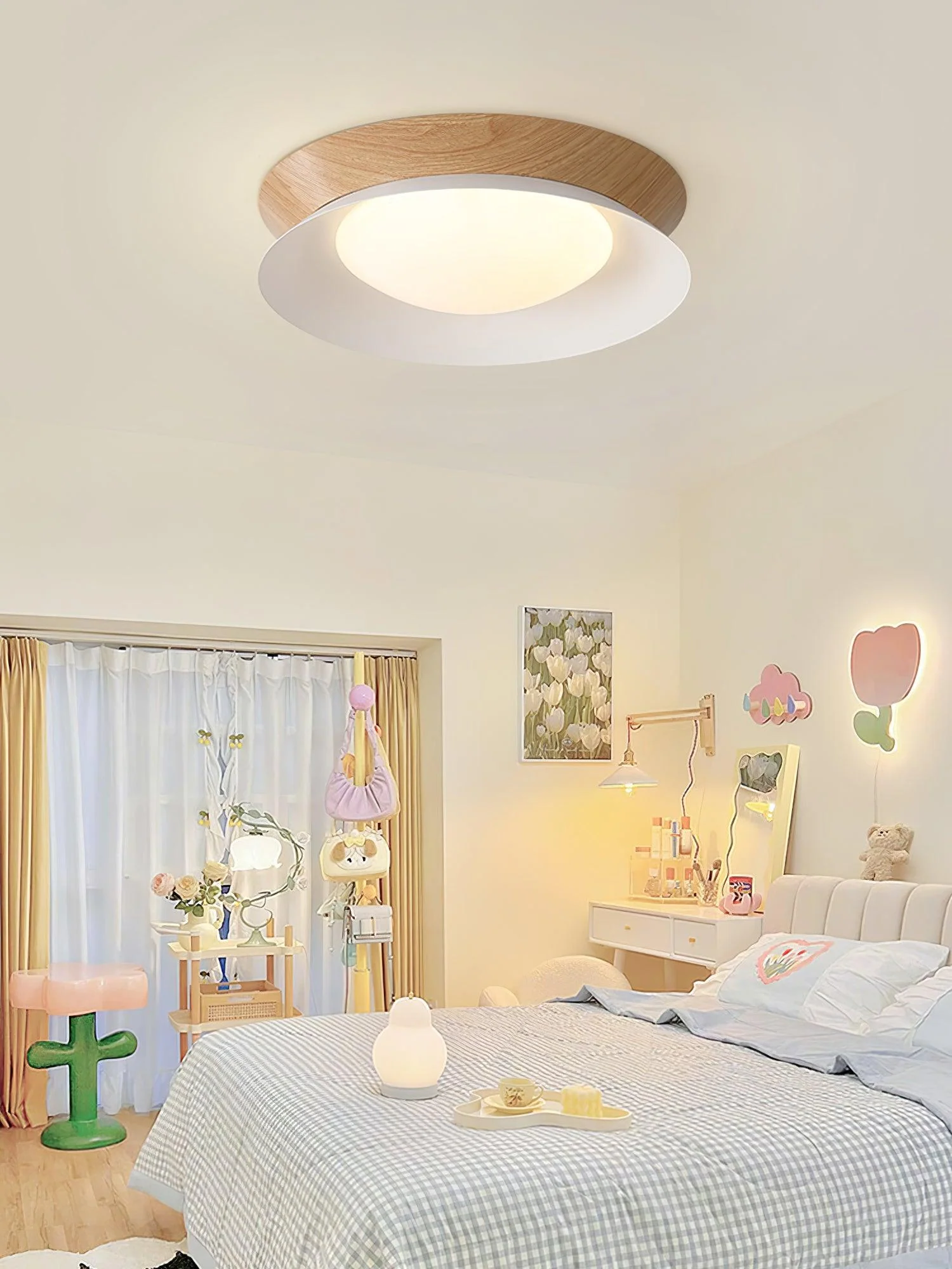 Solara Ceiling Light Wood Ring Double Half Round Nordic - Image 44