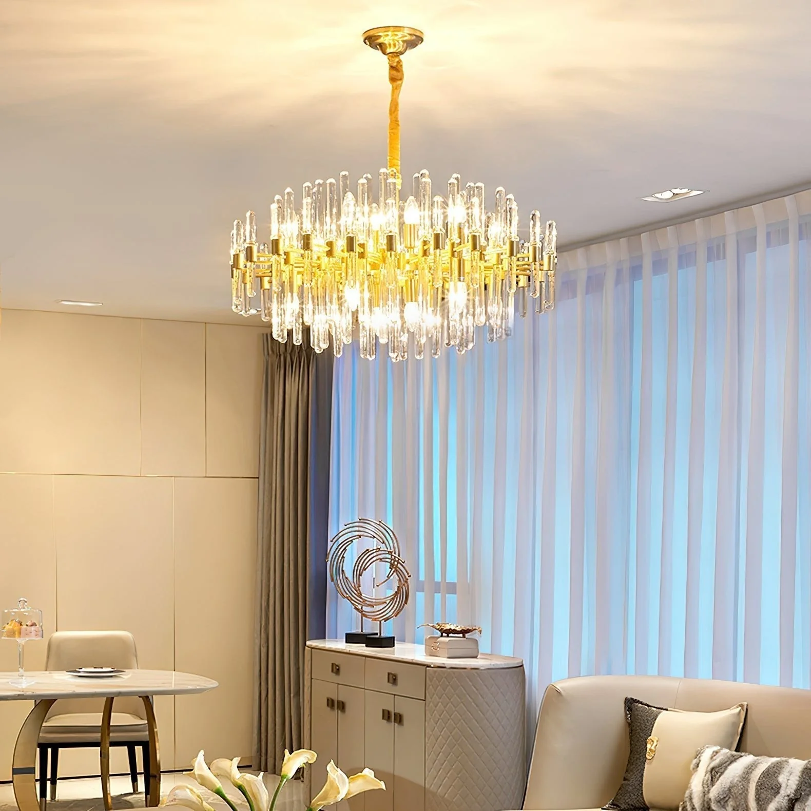 Solara Chandelier Antique Brass Starburst - Image 4