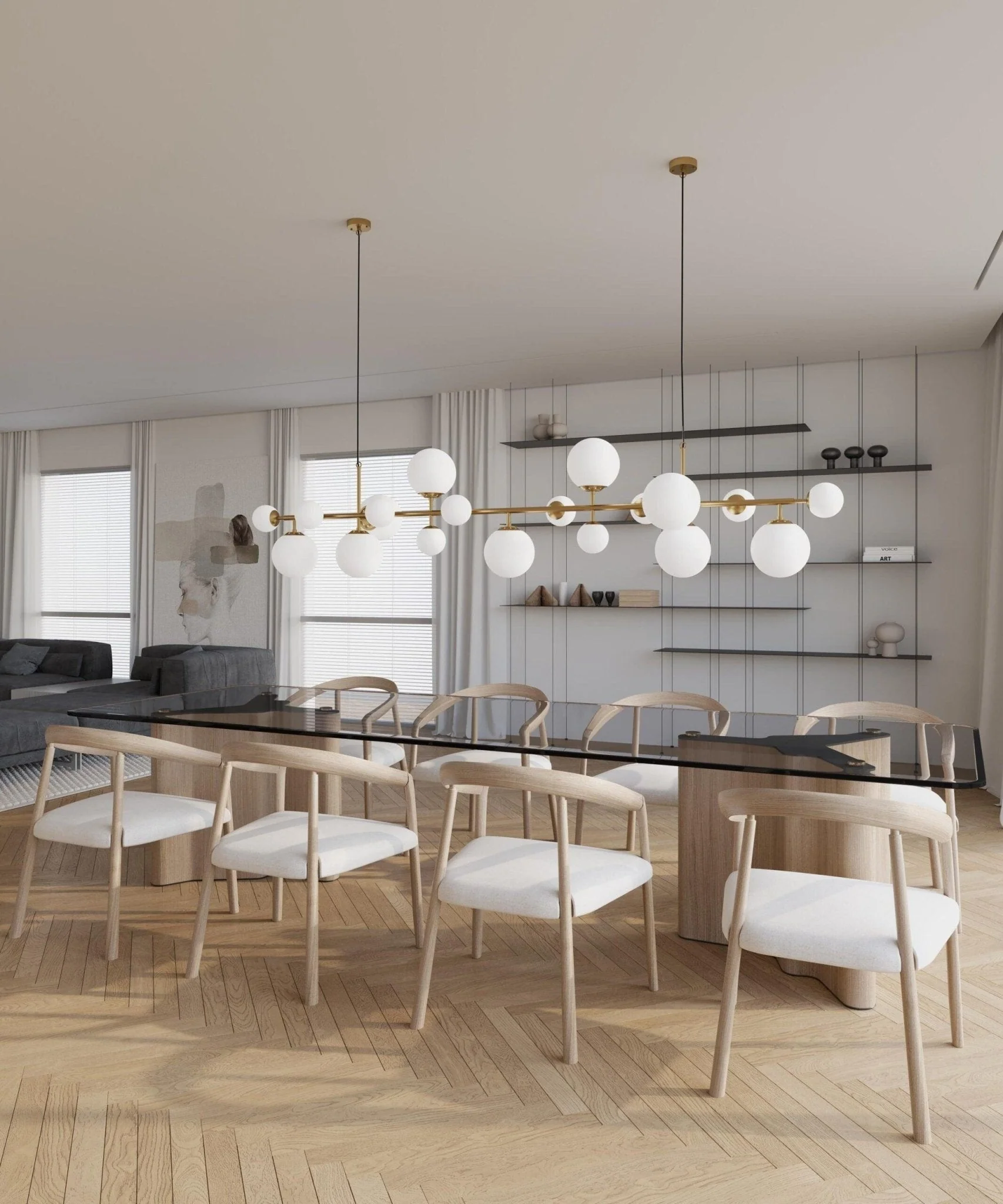 Solara Chandelier Brass Glass Globe - Image 9