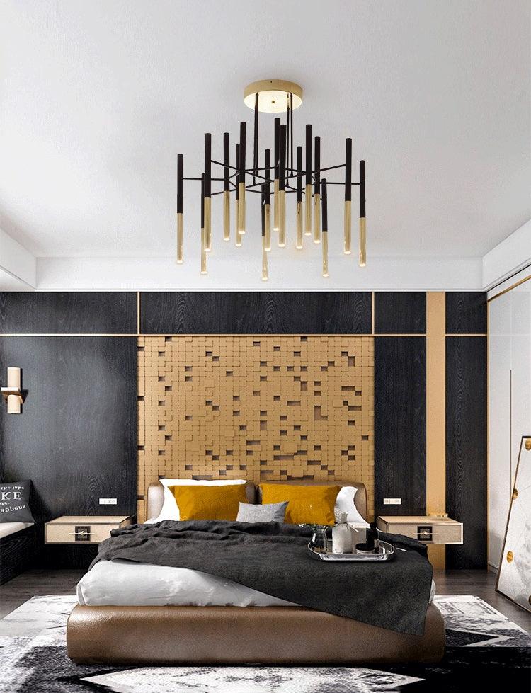 Solara Chandelier Modern Rods Black Gold - Image 10