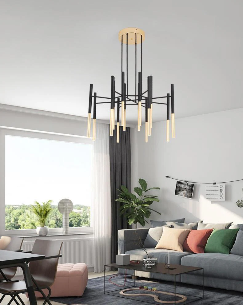 Solara Chandelier Modern Rods Black Gold - Image 11