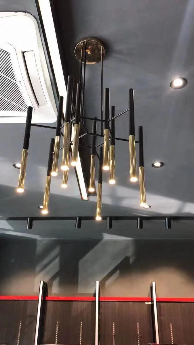 Solara Chandelier Modern Rods Black Gold - Image 14