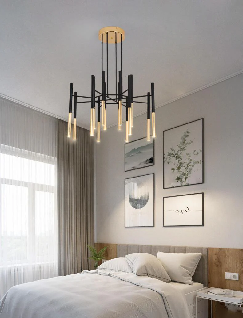 Solara Chandelier Modern Rods Black Gold - Image 15