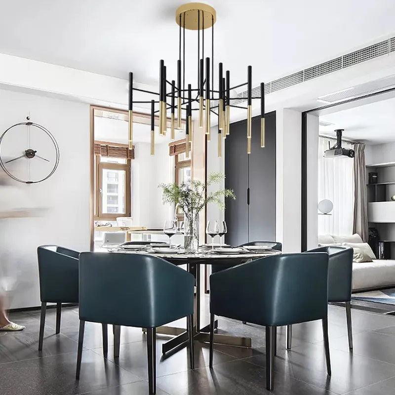 Solara Chandelier Modern Rods Black Gold - Image 16