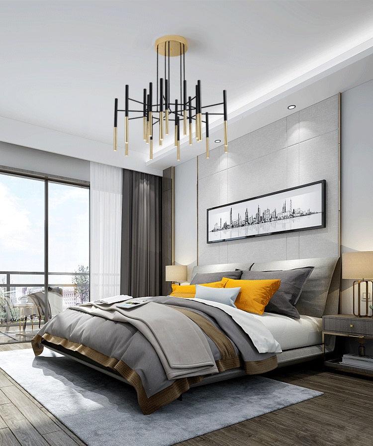 Solara Chandelier Modern Rods Black Gold - Image 17