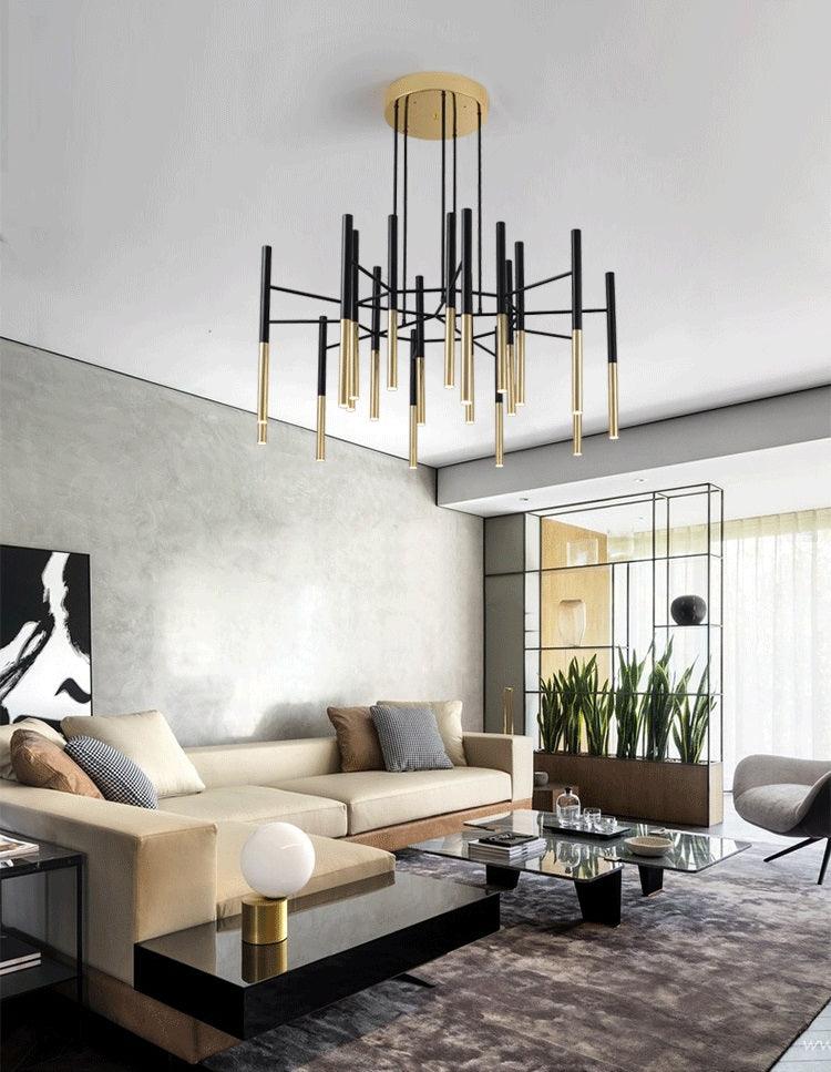 Solara Chandelier Modern Rods Black Gold - Image 2