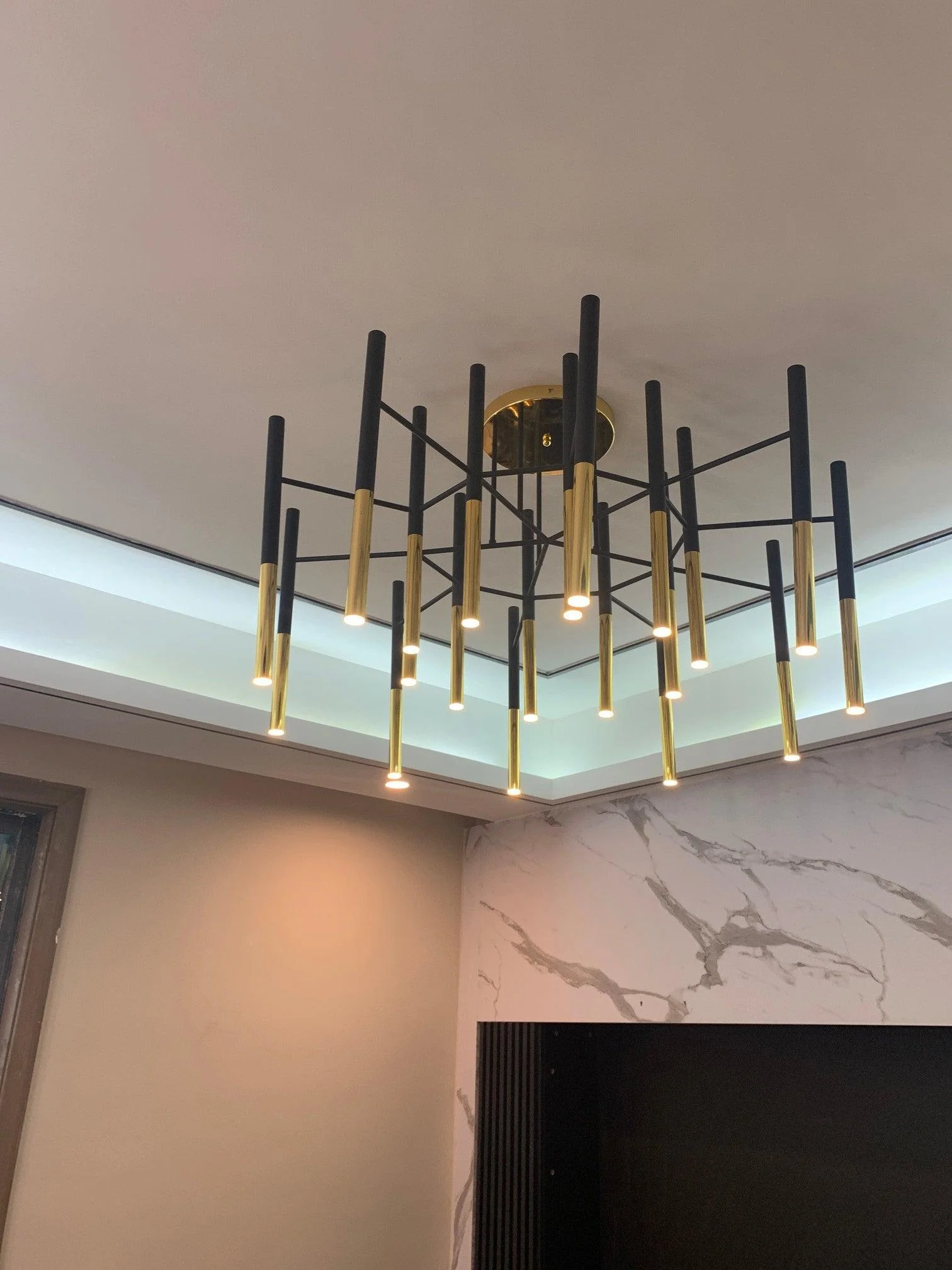Solara Chandelier Modern Rods Black Gold - Image 3