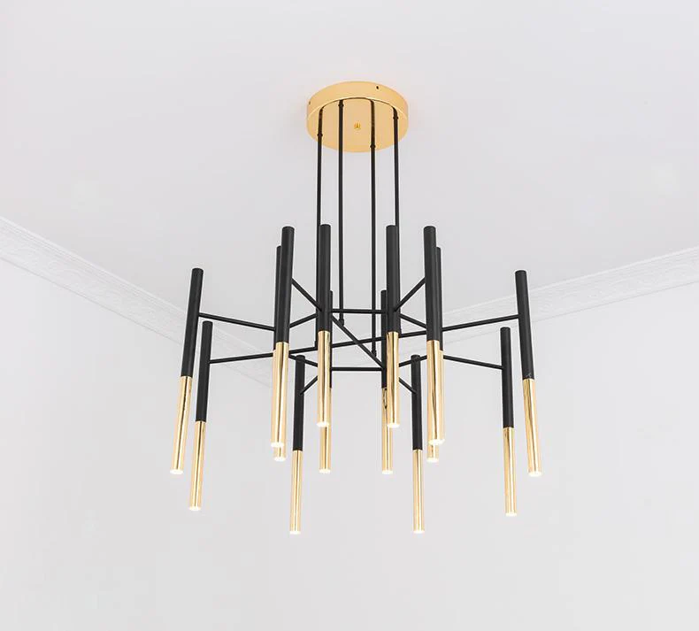 Solara Chandelier Modern Rods Black Gold - Image 32