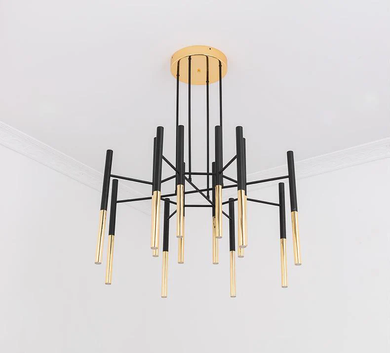 Solara Chandelier Modern Rods Black Gold - Image 33