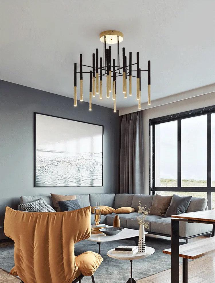 Solara Chandelier Modern Rods Black Gold - Image 37