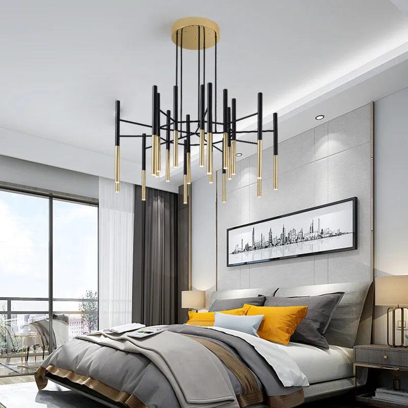 Solara Chandelier Modern Rods Black Gold - Image 4