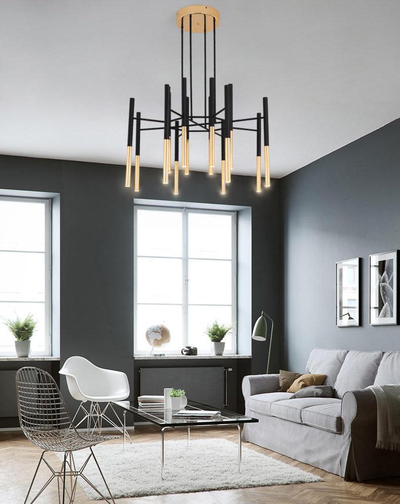Solara Chandelier Modern Rods Black Gold - Image 5