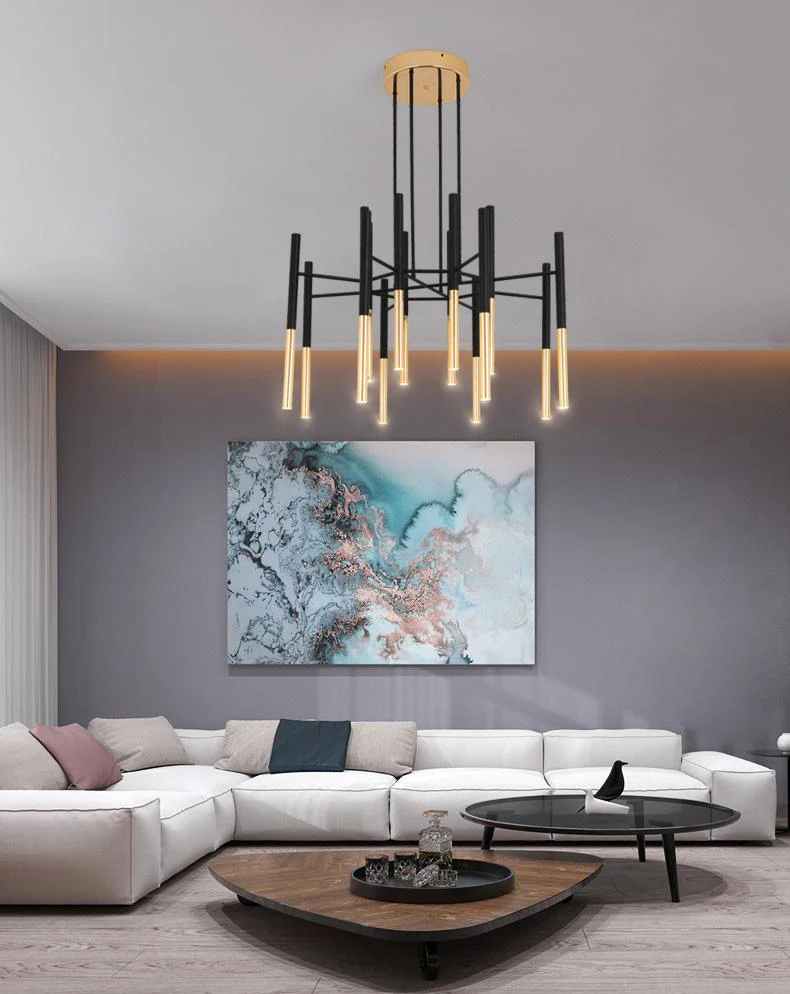 Solara Chandelier Modern Rods Black Gold - Image 6