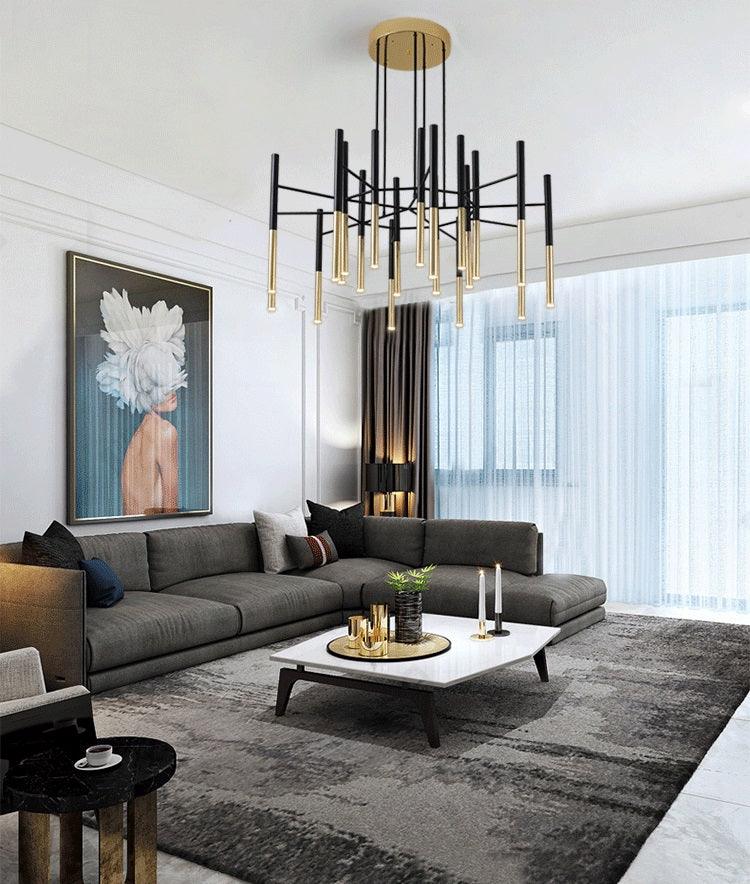 Solara Chandelier Modern Rods Black Gold - Image 7