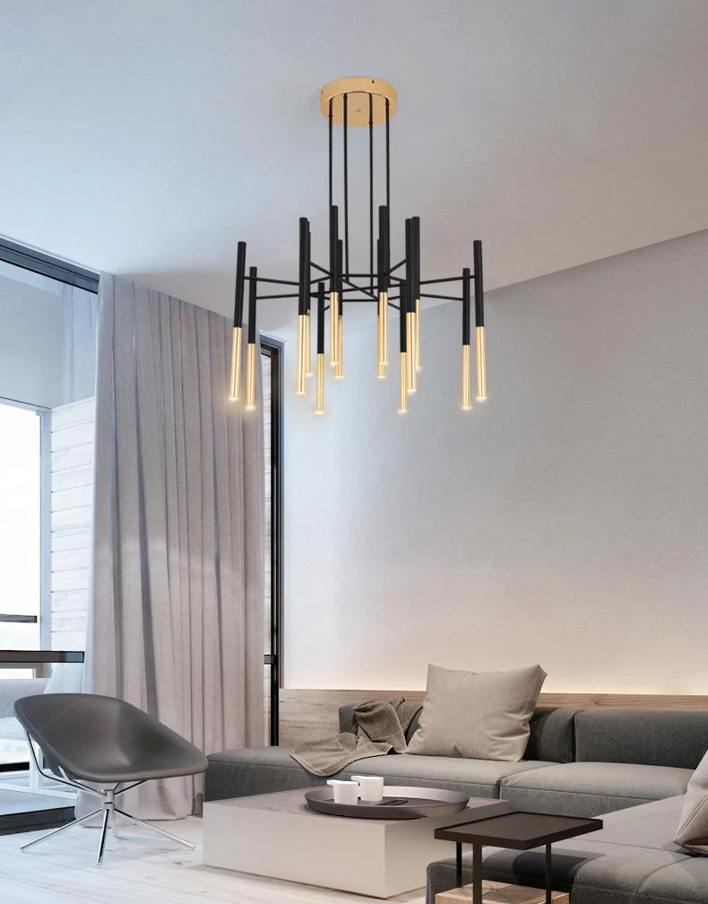 Solara Chandelier Modern Rods Black Gold - Image 8